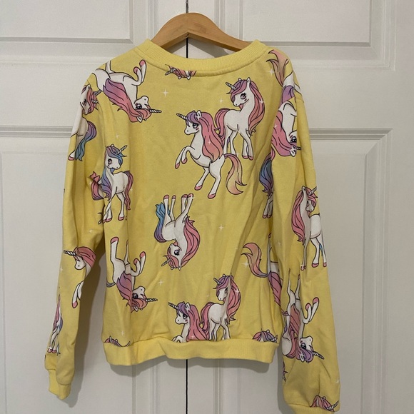 H&M Girls Juniors Unicorn Print Yellow Long Sleeve Sweatshirt - Picture 3 of 5
